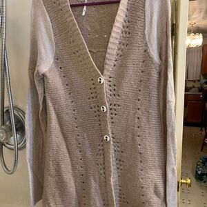 Free People Beige Button-Up Cardigan